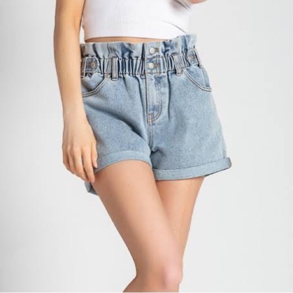 ALMOST FAMOUS | Paper Bag Waist Light Blue Denim Short - Picture 2 of 6